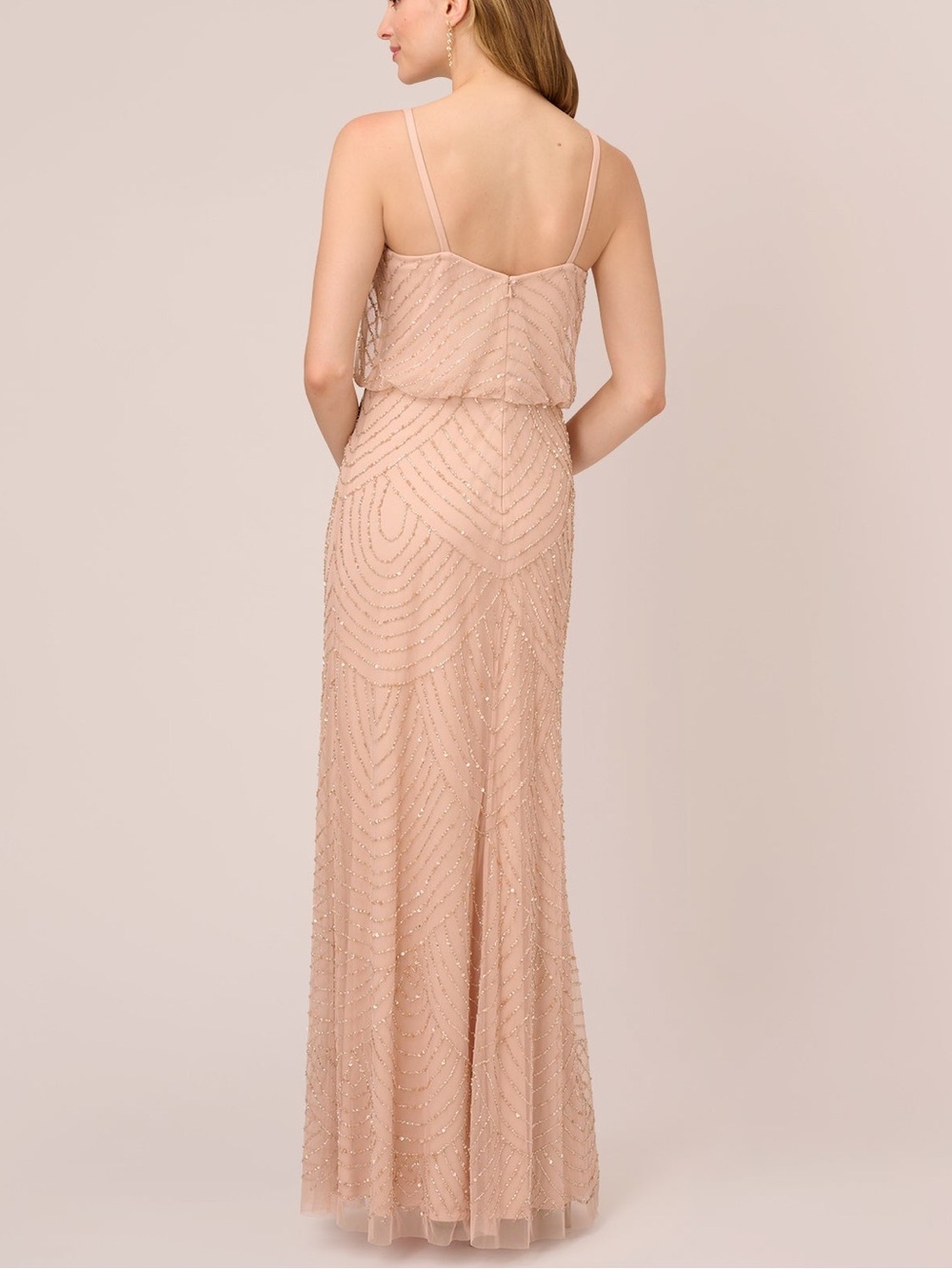 Adrianna Papell Beaded Blush Pink Maxi Evening Dress